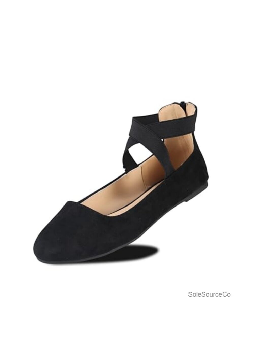 Ankle Strap Ballet Flats Faux Suede Vegan Leather Cushioned